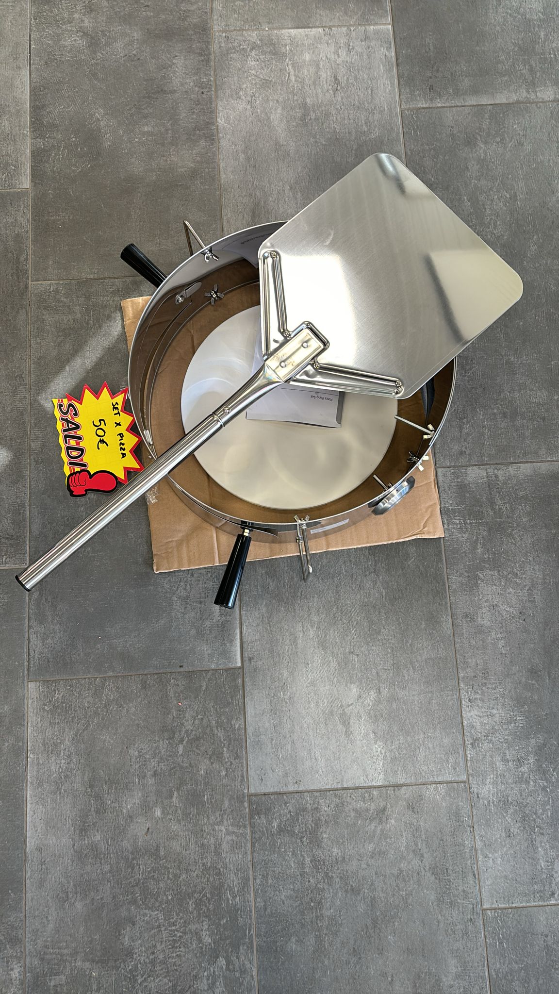 KIT PIZZA IN ACCIAIO INOSSIDABILE CON GIRARROSTO E PALA