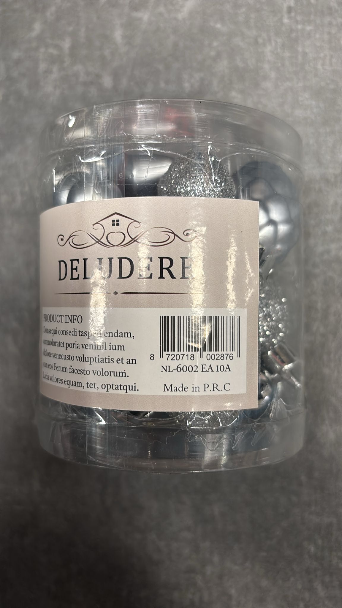 Confezione 10 palline natalizie  βDeludereβ color argento e azzurro