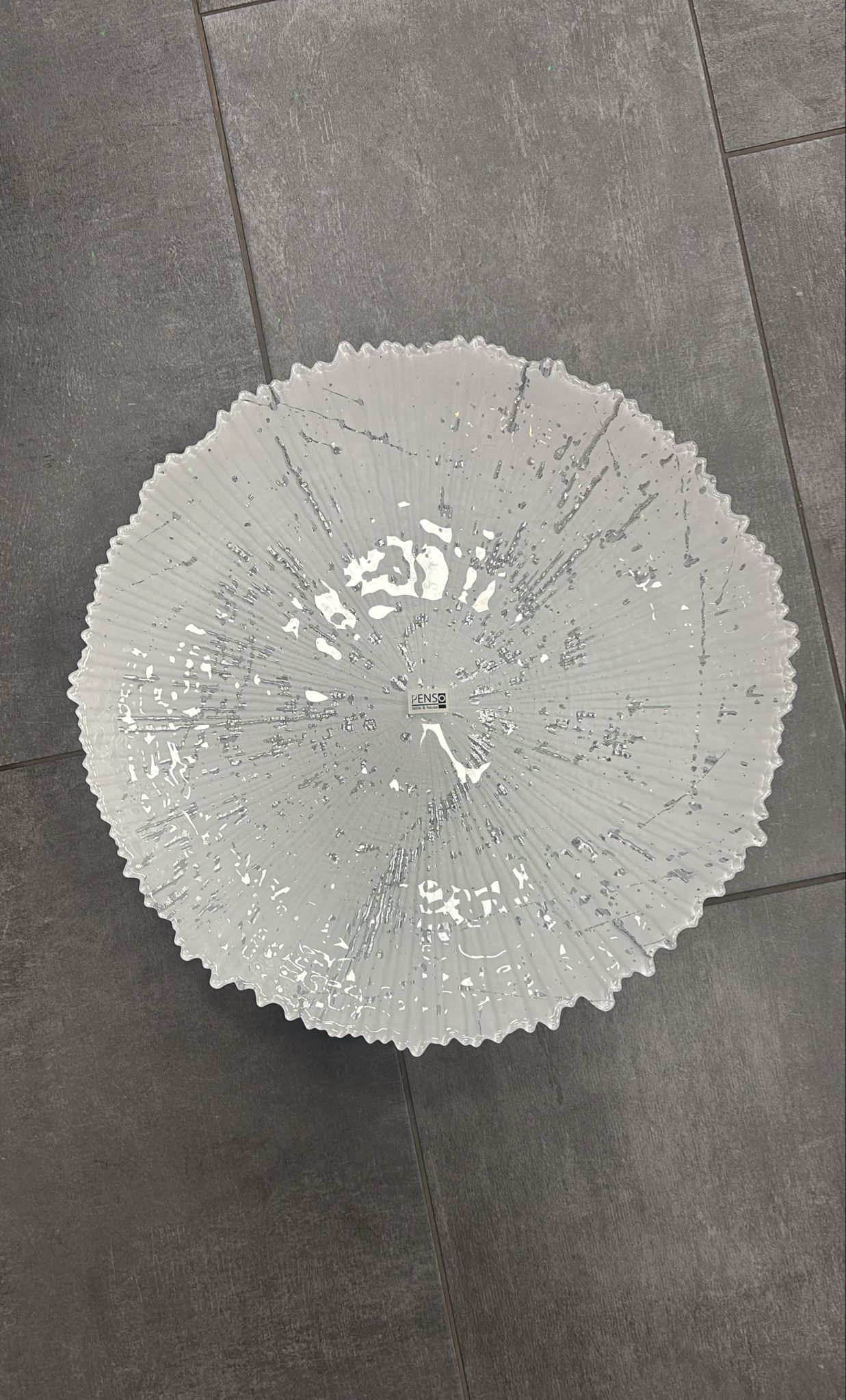 Centrotavola in vetro bianco/argento