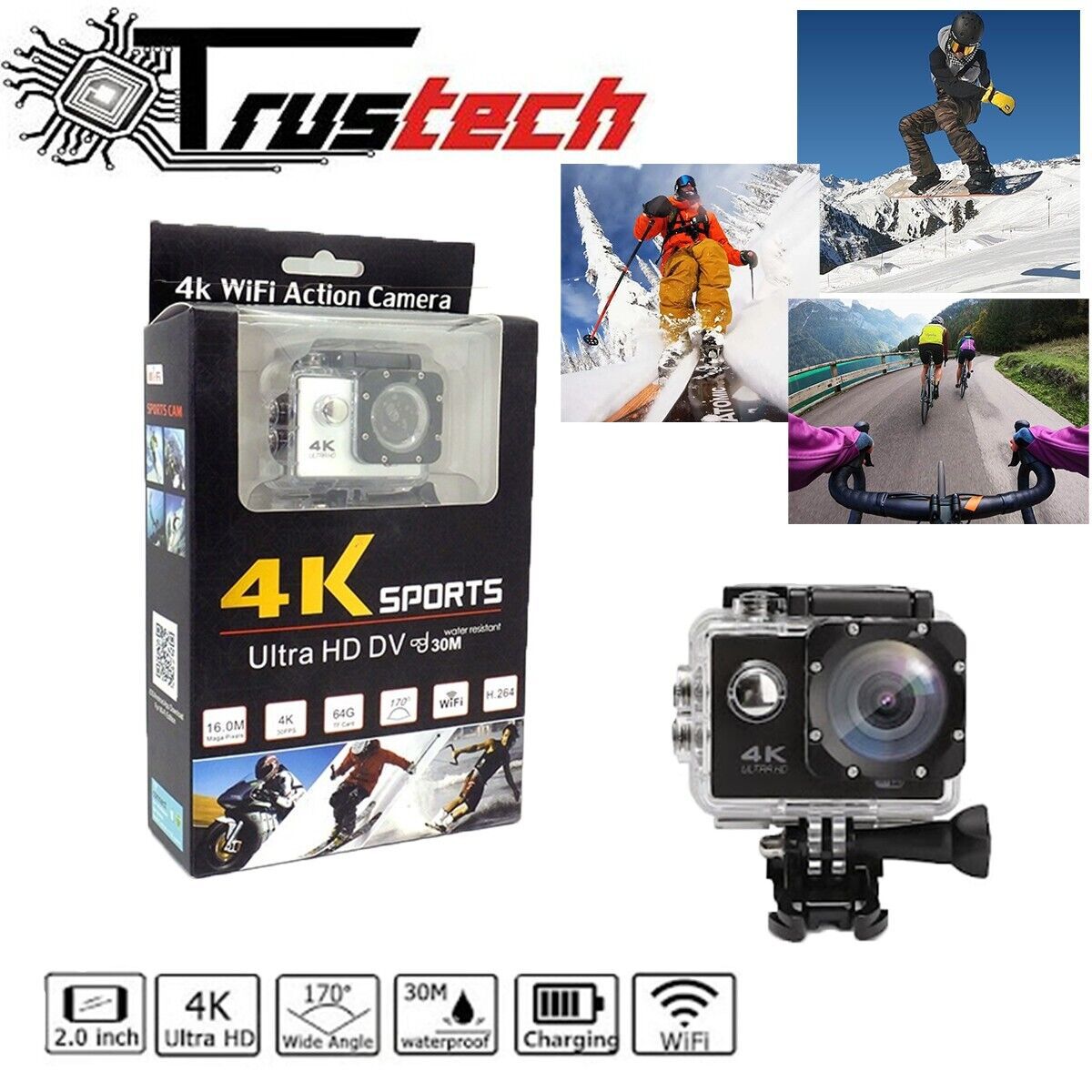 ACTION PRO CAM SPORTIVA 4K SPORTS ULTRA HD RESISTENTE ALL’ACQUA FOTO E VIDEO - WIFI