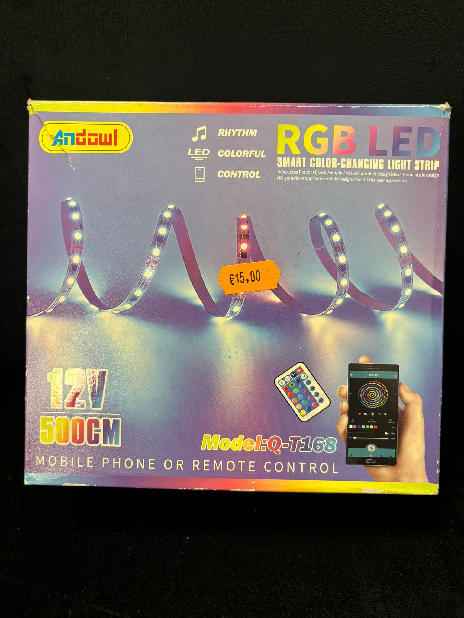 ANDOWL - RGB LED COLORATI CON LUCI A RITMO CONTROLLO DA REMOTO CON TELECOMANDO E APP SMARTPHONE 12V 500cm