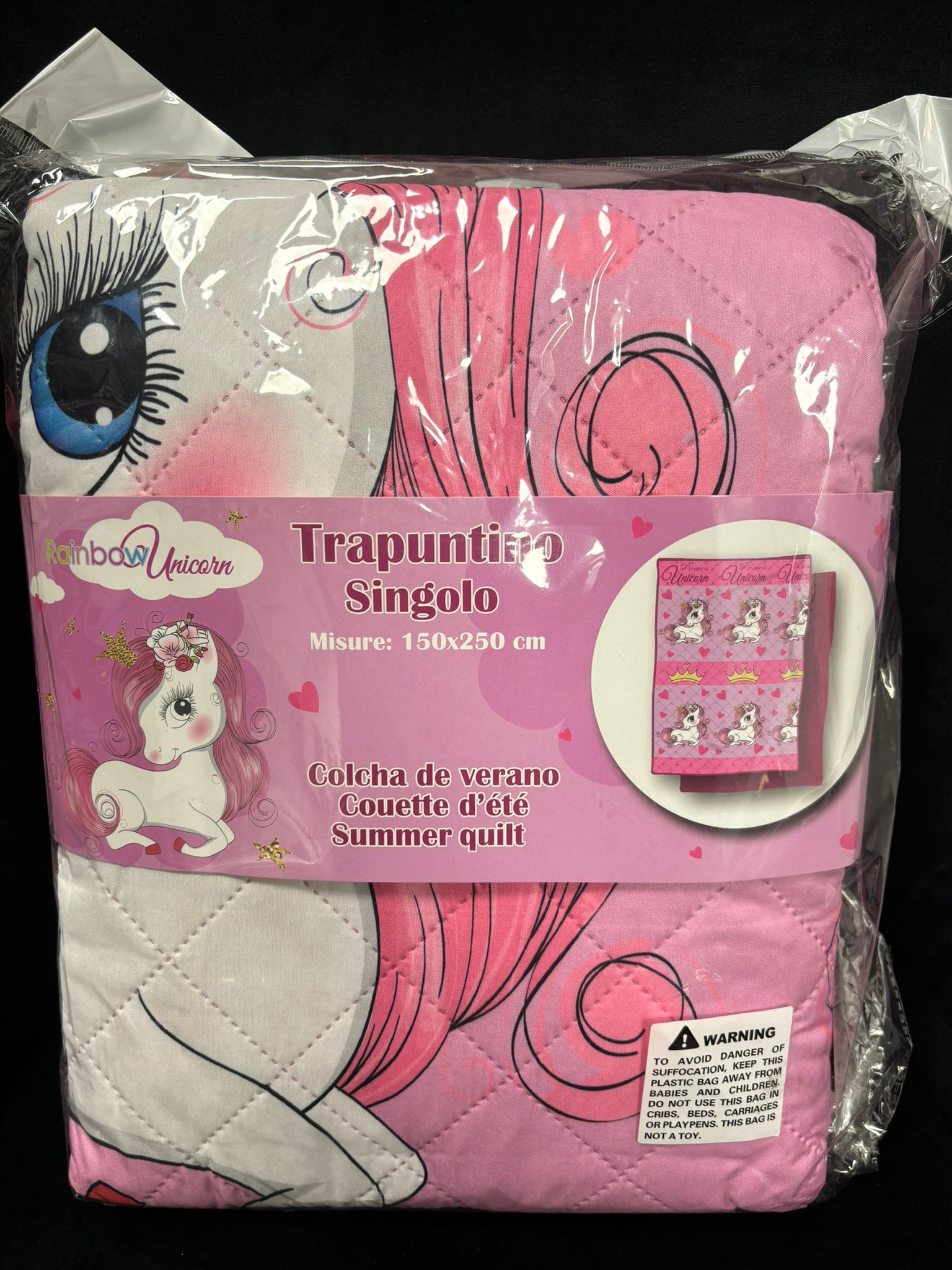 RAINBOW UNICORN - TRAPUNTINO SINGOLO 150x250 cmΒ ROSA