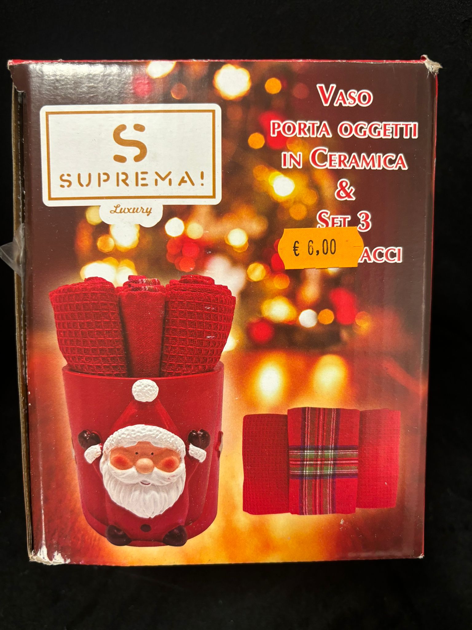 SUPREMA - VASO PORTA OGGETTI IN CERAMICA & SET 3 STROFINACCI NATALIZI