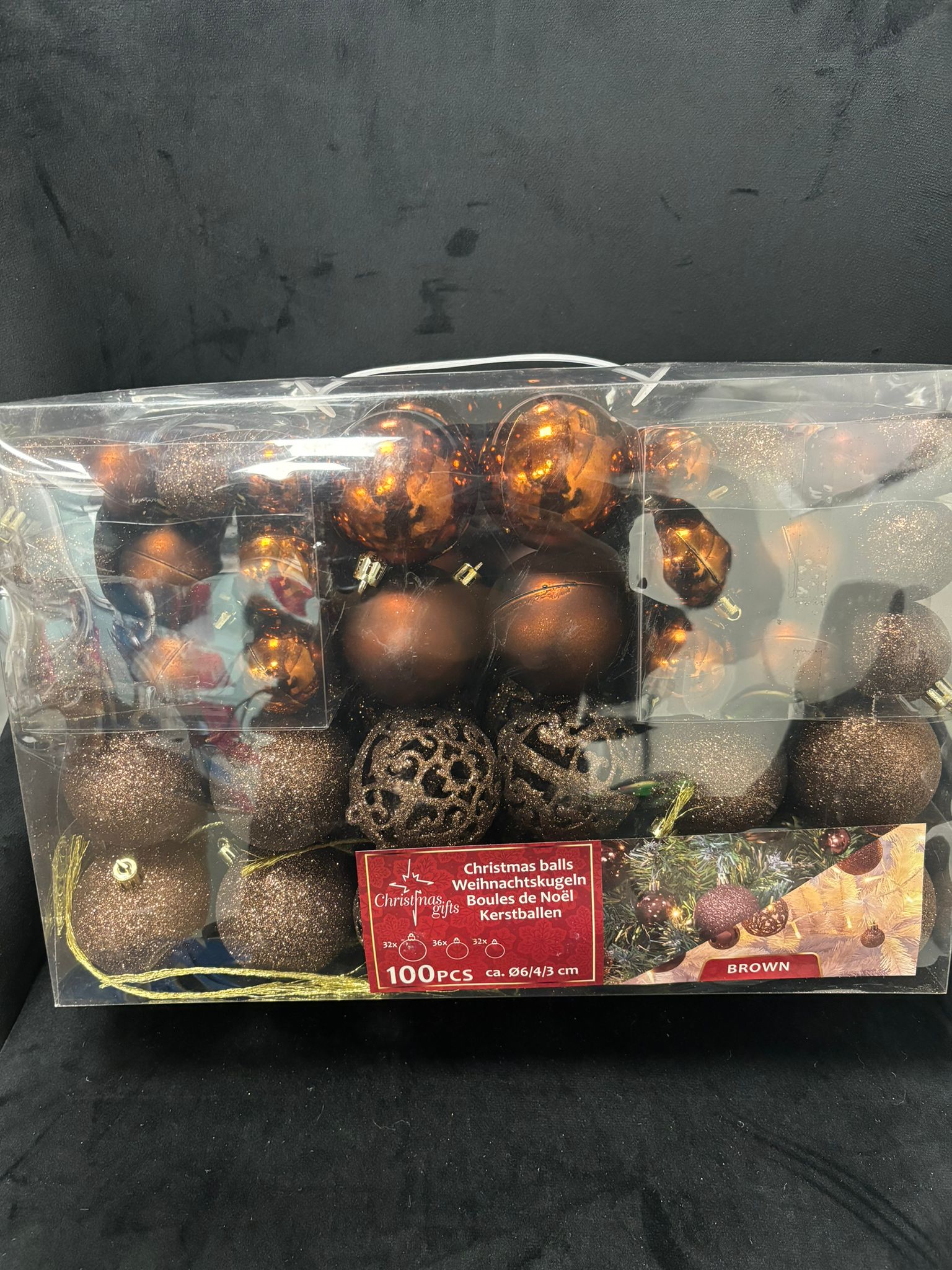 CHRISTMAS GIFTS - 100 PEZZI PALLINE DI NATALE COLOR BRONZO DIAMETRI 6/4/3 cm