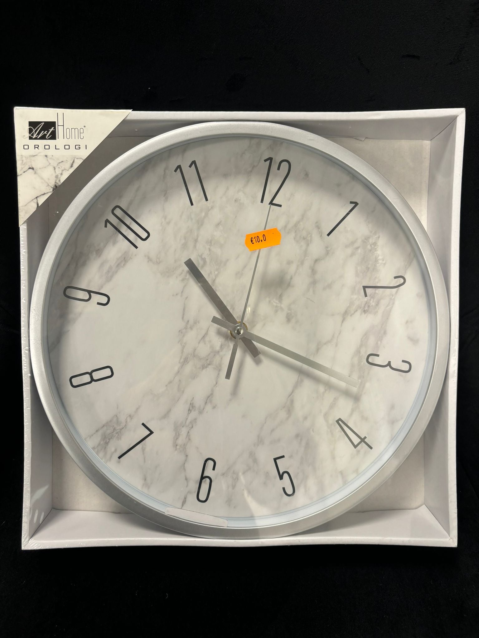 ART HOME OROLOGI - OROLOGIO DA MURO TONDO 40 CM ARGENTO CON QUADRANTE BIANCO EFFETTOΒ MARMO