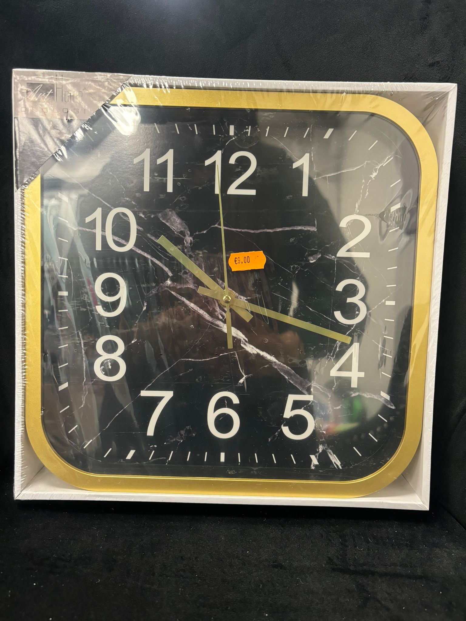 ART HOME OROLOGI - OROLOGIO DA MURO QUADRATO PRO CON QUADRANTE NERO EFFETTO MARMO