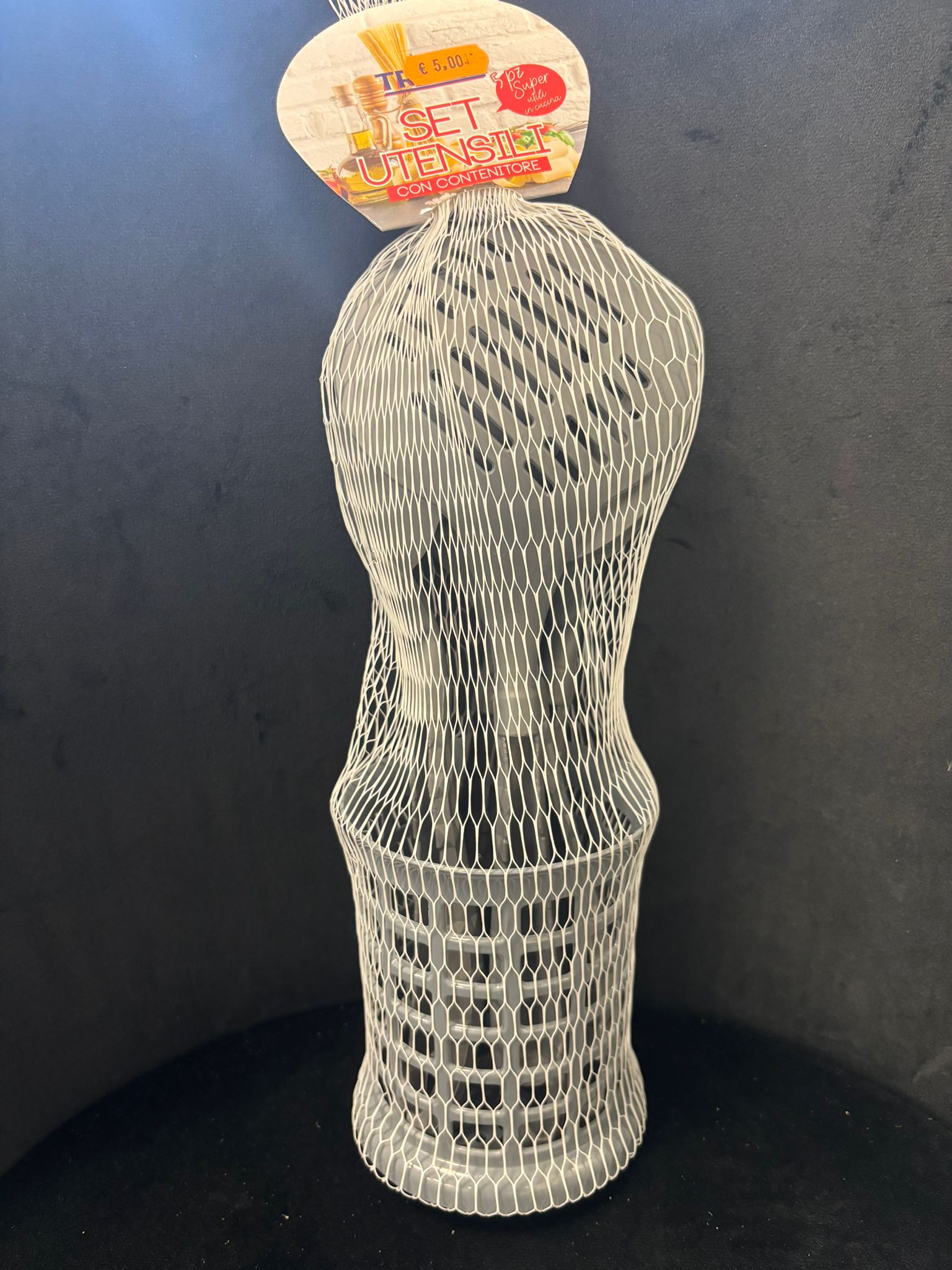 TRESIS - SET 5 PEZZI UTENSILI DA CUCINA CON CONTENITORE DISPONIBILE GRIGIOΒ EΒ BIANCO