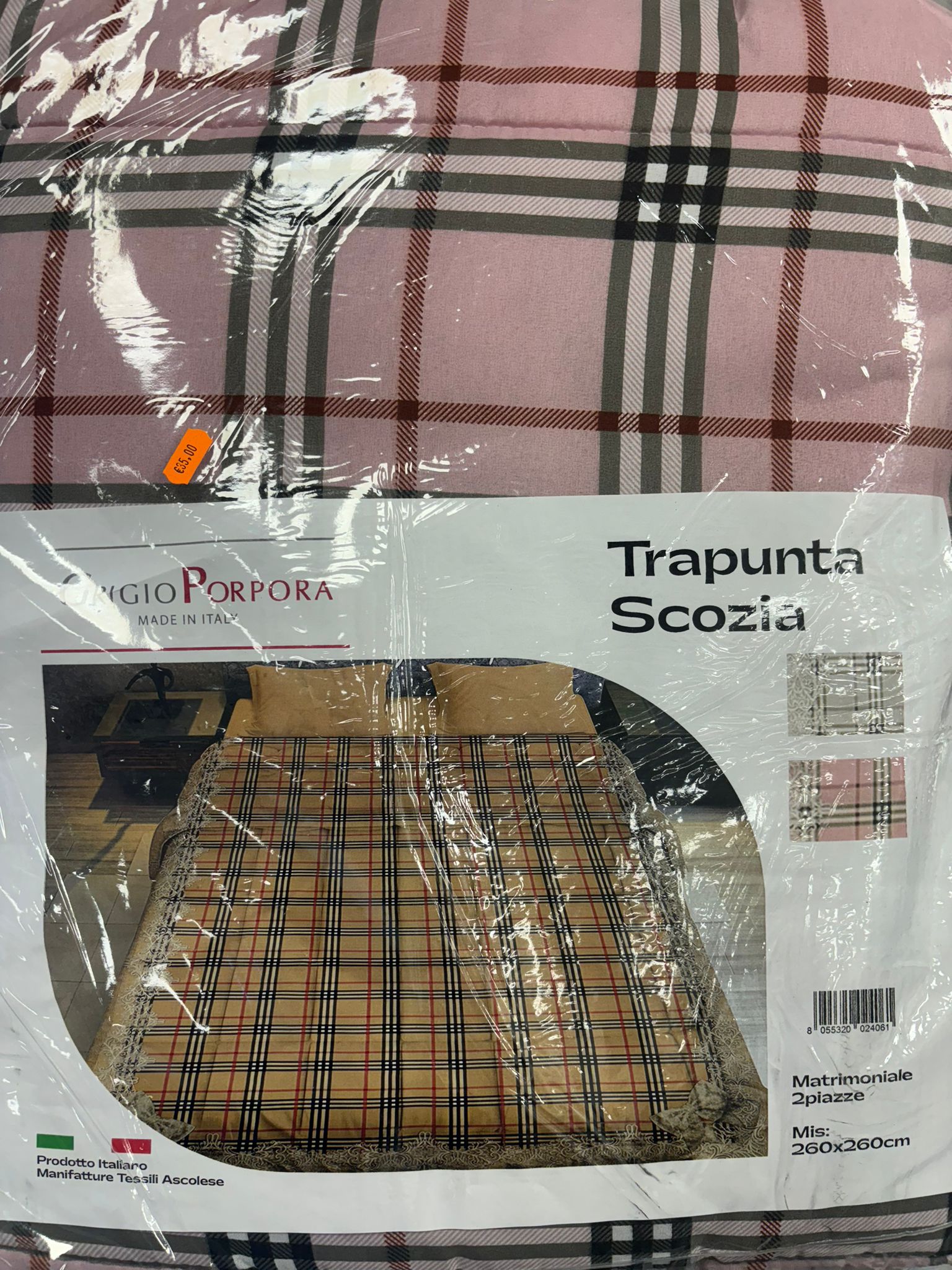 GRIGIO PORPORA - TRAPUNTA SCOZIA LETTO MATRIMONIALE 260x260 cm ROSA MADEΒ INΒ ITALY