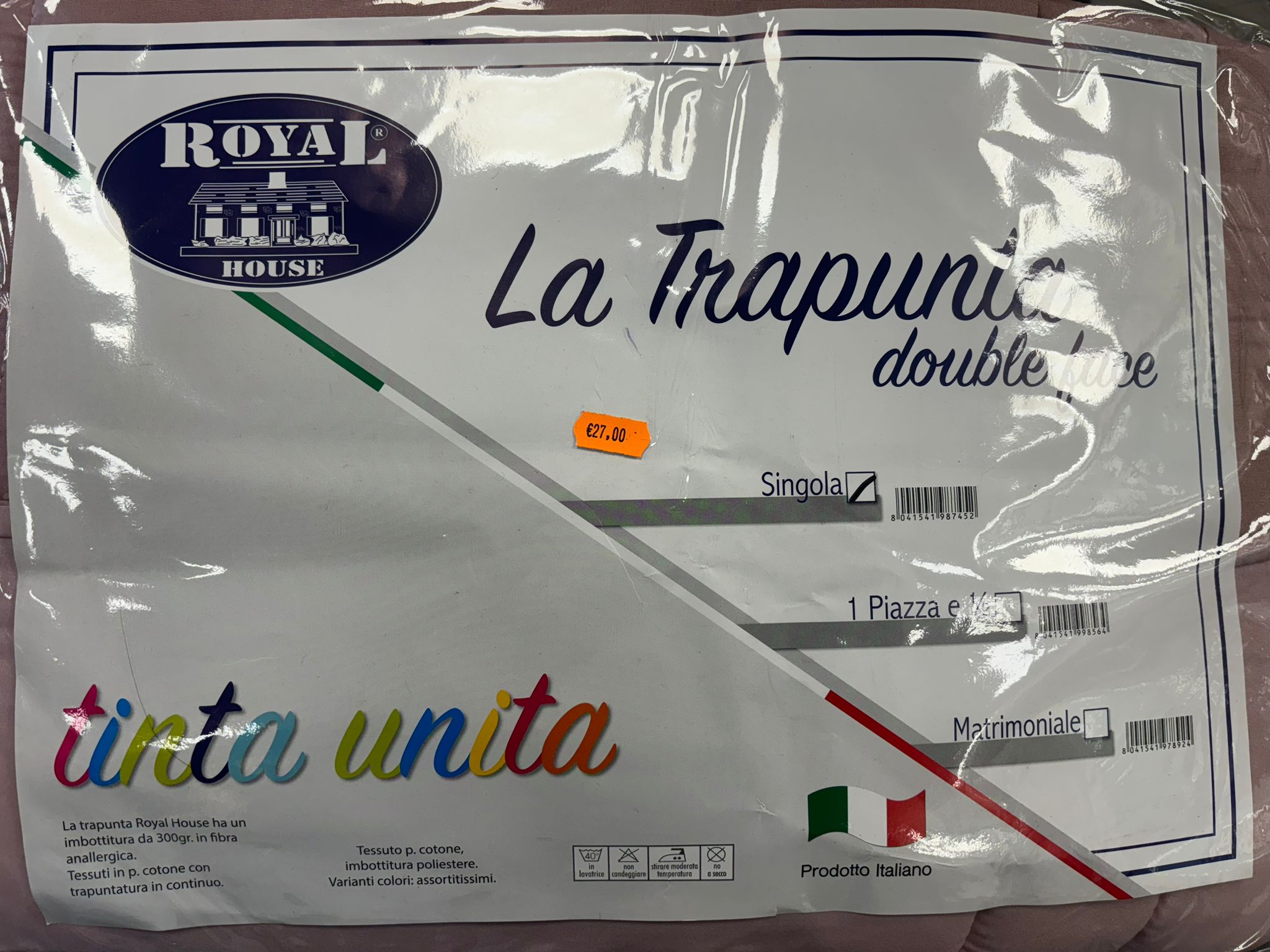 ROYAL HOUSE - LA TRAPUNTA DOUBLE FACE LETTO SINGOLO IMBOTTITURA 300Β grΒ ROSA