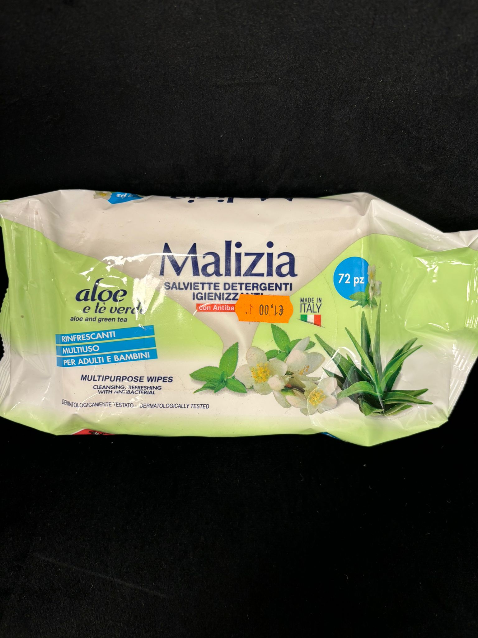 MALIZIA - 72 PEZZI SALVIETTE DETERGENTI IGIENIZZANTI CON ANTIBATTERICO ALOE E TΓ VERDE RINFRESCANTI MULTIUSO PER ADULTIΒ EΒ BAMBINI