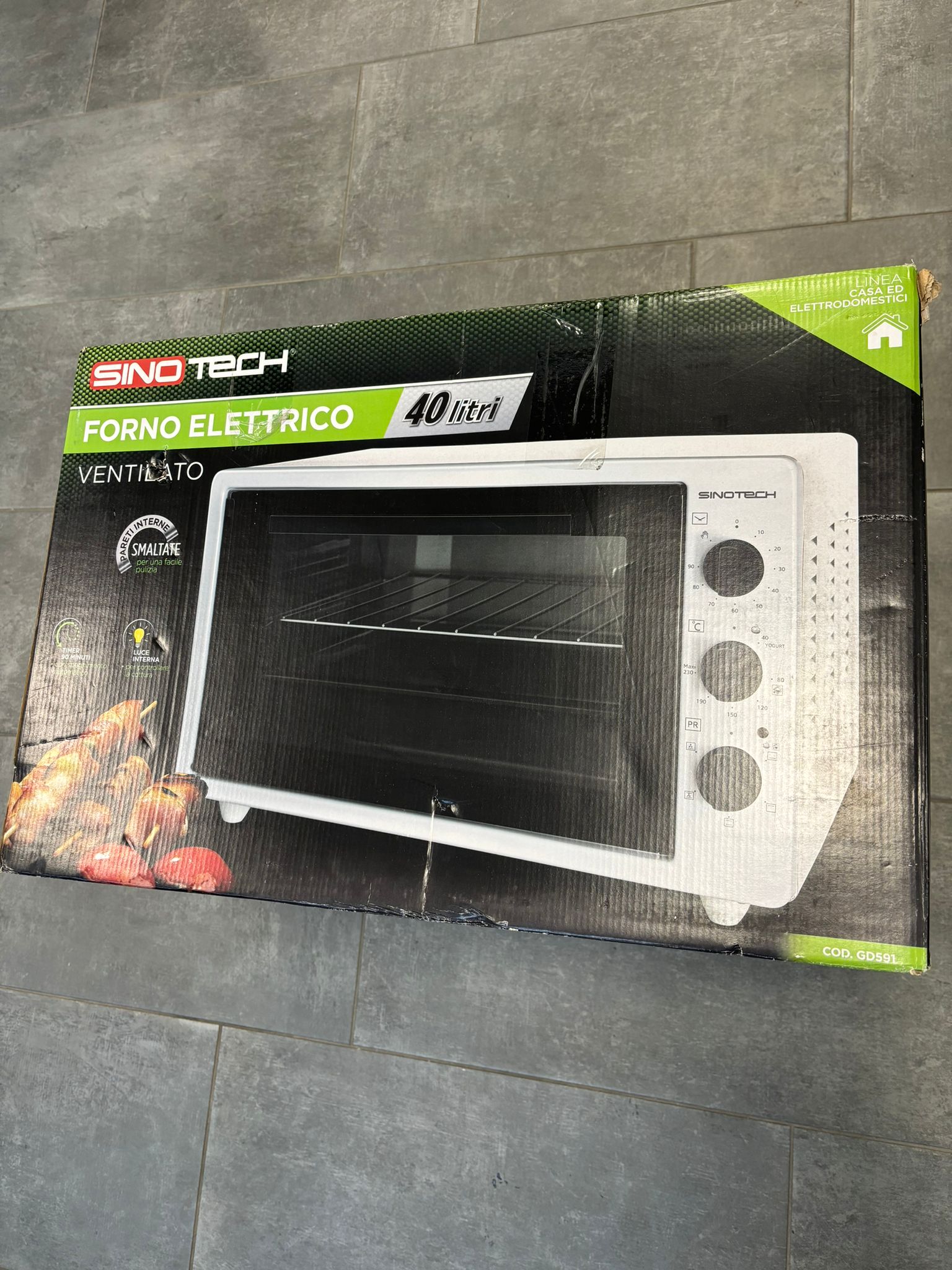 SINOTECH - FORNO ELETTRICO VENTILATO 40 LITRI TIMER 90 MINUTI CON SPEGNIMENTO AUTOMATICO LUCE INTERNA PER CONTROLLARE LAย COTTURA