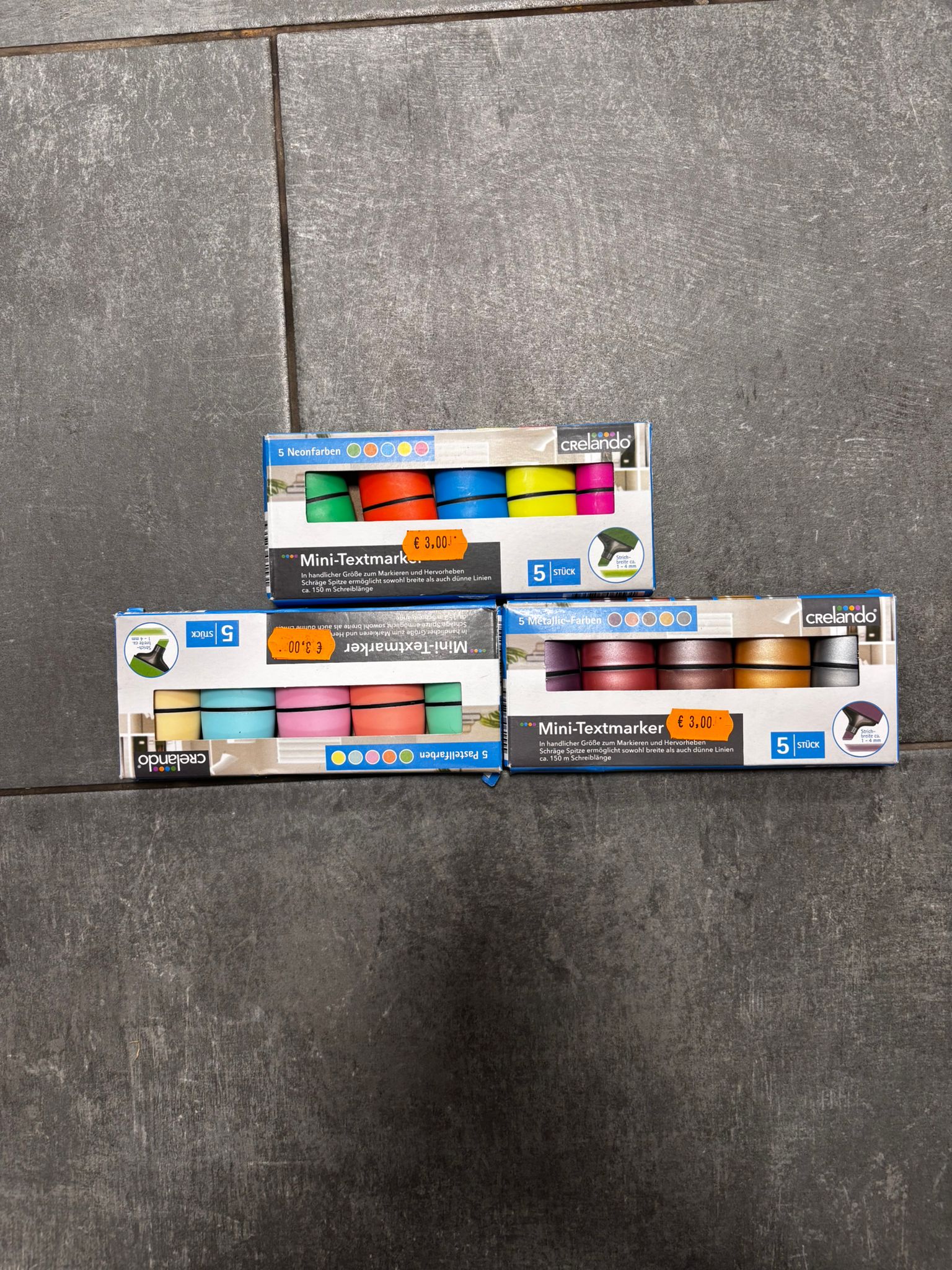 Mini evidenziatori in tre varianti: Fluo, pastello e metallizzato. Confezione da 5  pezzi