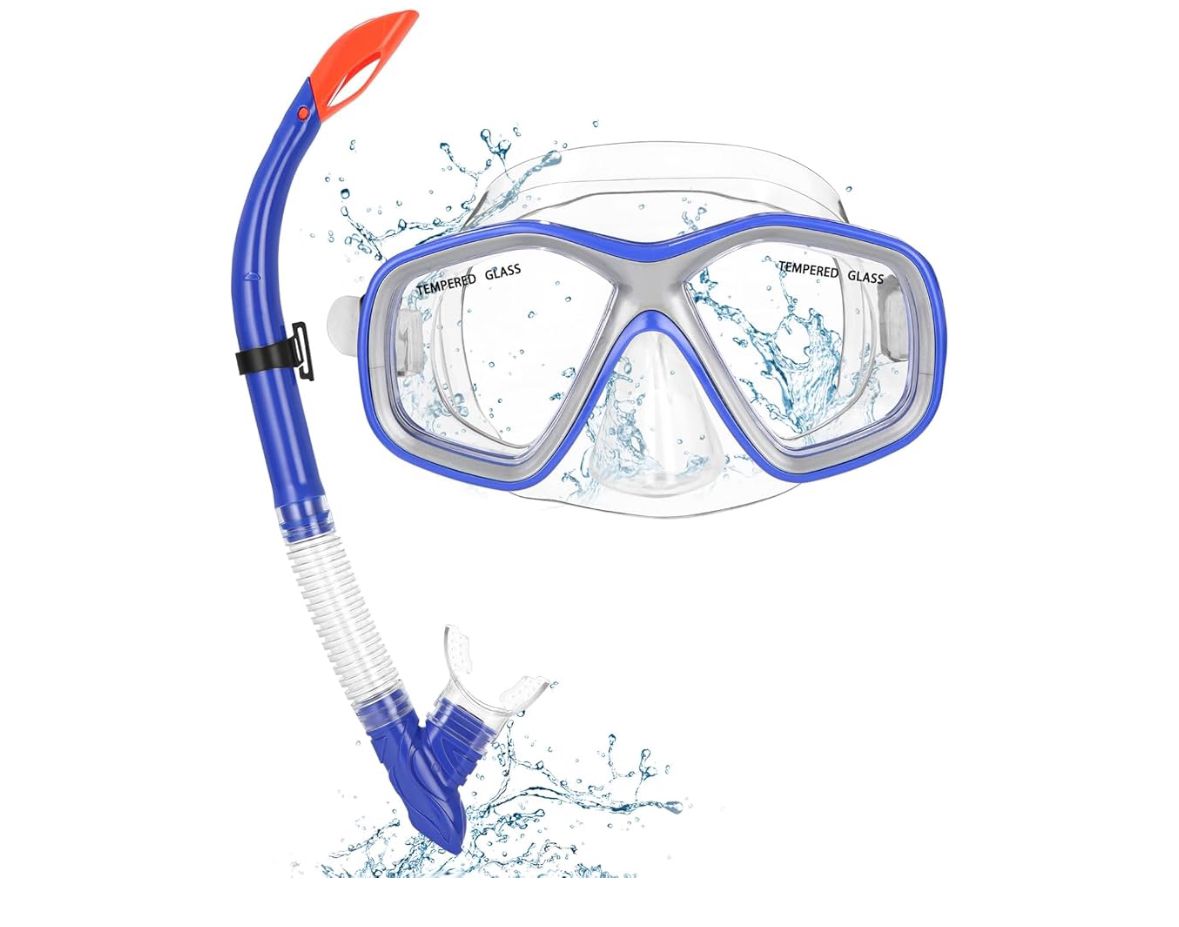 Set da snorkeling per bambini. Occhiali da immersione e boccaglio asciutto per garantire una panoramica di 180 gradi