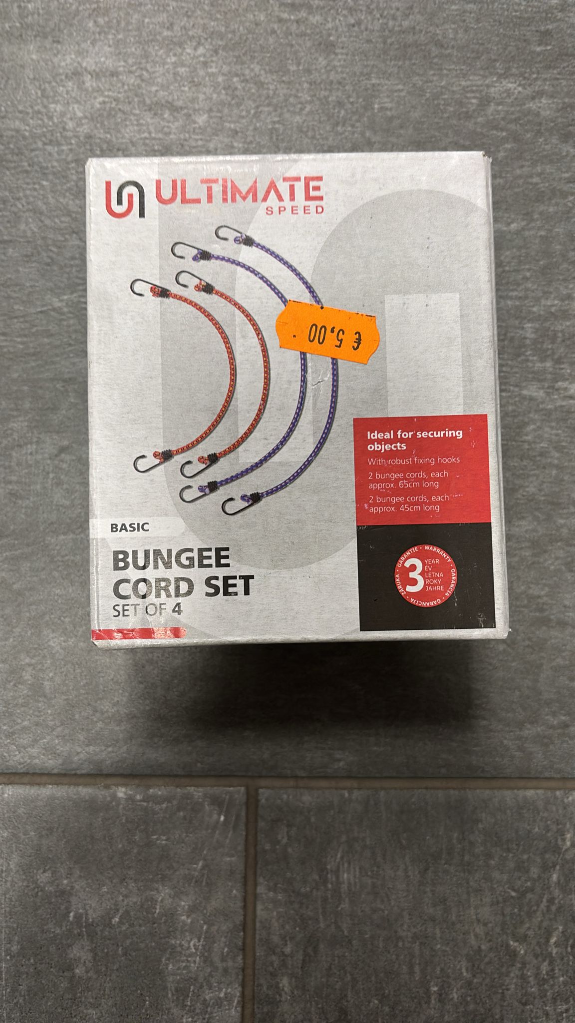 Set di 4 corde bungee,  Due di lunghezza 65cm Due di lunghezza 45cm Ideale per fissare oggetti, con robusti ganci di fissaggio