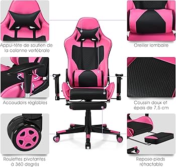 Sedia da Gaming ROSA, Sedia Ufficio Ergonomica con Schienale Regolabile, Poggiatesta e Supporto Lombare