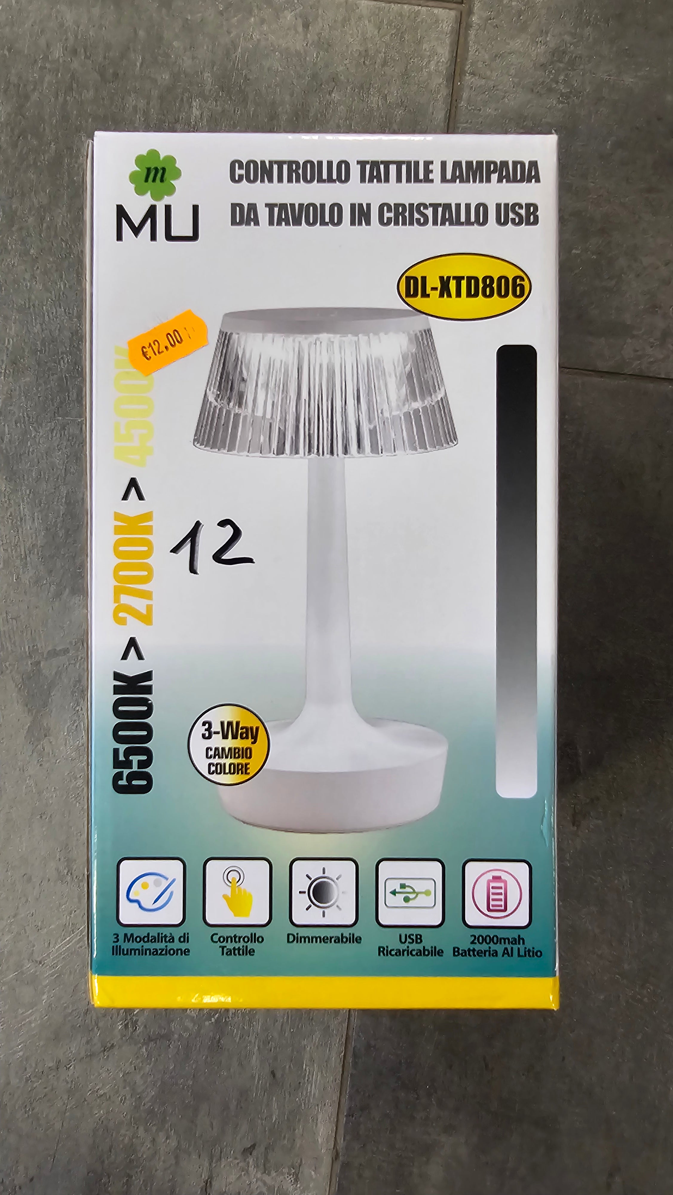 Lampada a contro Tattile da tavolo in cristallo , usb