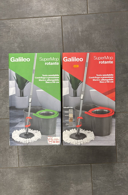 Super mop rotante con  manico allungabile, ideale per pavimenti , piastelle, parquet e marmi