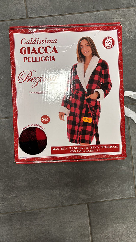 Vestaglia in pile e flanella  con tasca e cintura