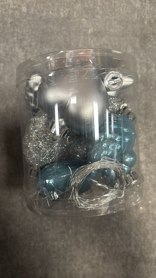 Confezione 10 palline natalizie  “Deludere” color argento e azzurro