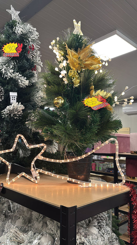 ALBERO DI NATALE ADDOBBATO CON FIORI E LUCI LED H90cm/D45cm