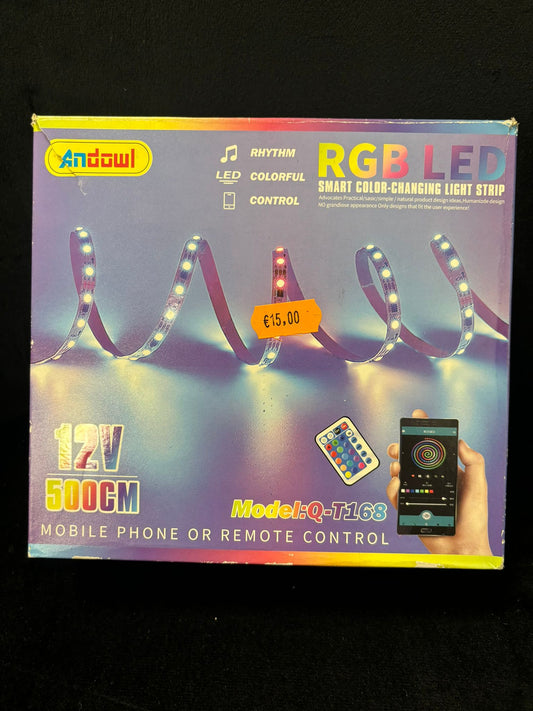 ANDOWL - RGB LED COLORATI CON LUCI A RITMO CONTROLLO DA REMOTO CON TELECOMANDO E APP SMARTPHONE 12V 500cm