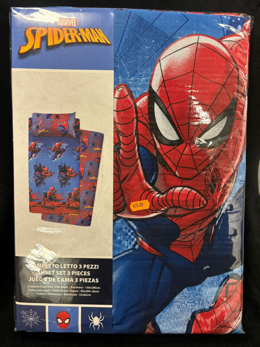 MARVEL - SPIDERMAN COMPLETO LETTO SINGOLO 3 PEZZI BLU