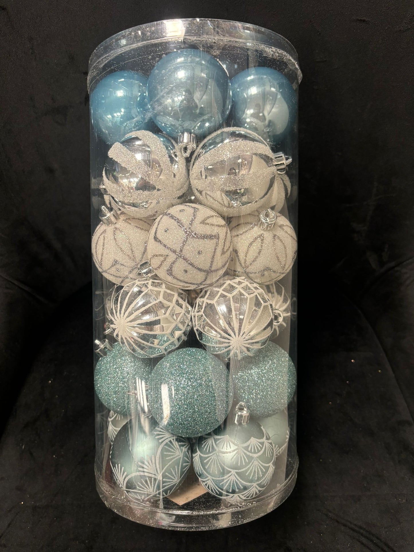 DELUDERE - 30 PEZZI PALLINE DI NATALE BIANCO/AZZURRO/ARGENTO