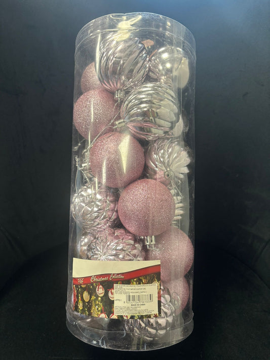CHRISTMAS COLLECTION - 24 PEZZI PALLINE DI NATALE ROSA/ARGENTO