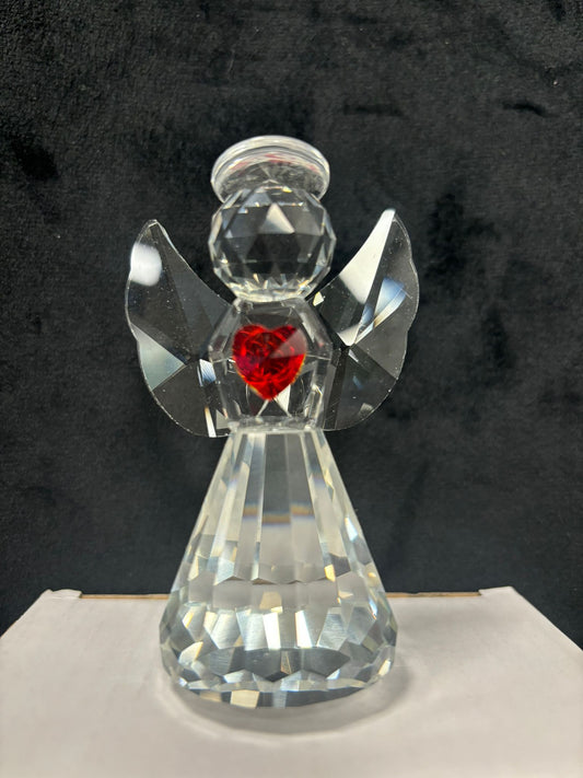 DFH - ANGELO IN CRISTALLO BIANCO CON CUORE ROSSO 4x8,5 cm