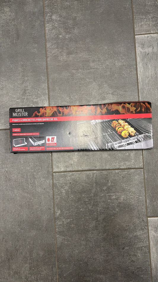 Set di 7 spiedini in acciaio per barbecue pieghevoli con tacche per girare facilmente in cottura