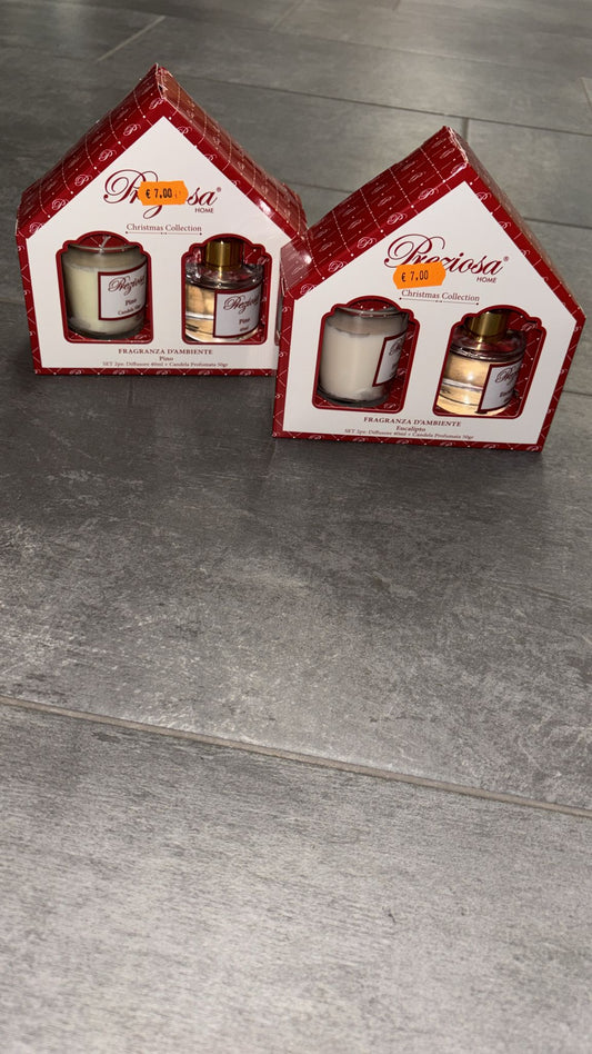 Fragranza d’ambiente, set candela profumata 50gr+ diffusore 40ml  Disponibili all’eucalipto  e al pino