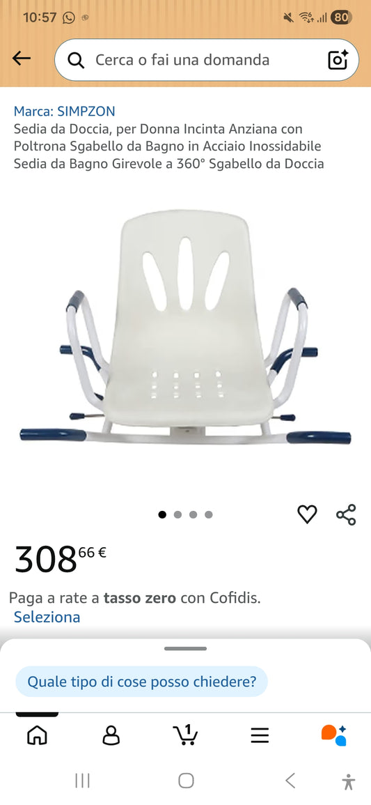 Sedia da Doccia, per Donna Incinta Anziana con Poltrona Sgabello da Bagno in Acciaio Inossidabile Sedia da Bagno Girevole a 360° Sgabello da Doccia