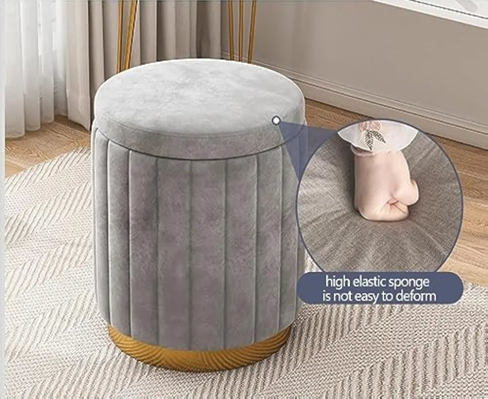 Pouf rotondo in velluto con coperchio rimovibile, poggiapiedi per soggiorno, camera da letto, sala trucco