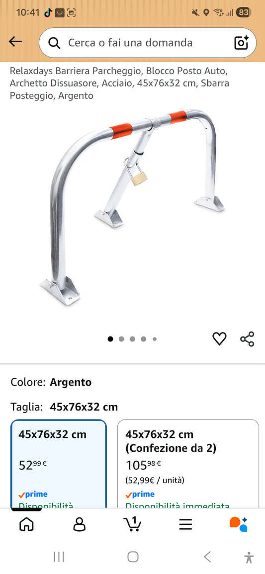 Relaxdays Barriera Parcheggio, Blocco Posto Auto, Archetto Dissuasore, Acciaio, 45x76x32 cm, Sbarra Posteggio, Argento